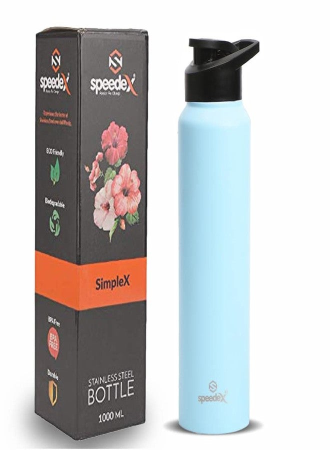 سبيديكس زجاجة مياه رياضية/للثلاجة من الفولاذ المقاوم للصدأ من Speedex، معتمدة من BIS، سعة 1 لتر مع غطاء للشرب - 1000 مل | للاستخدام المنزلي، المكتبي، النادي الرياضي، للرجال، النساء، والأطفال - لون أزرق فاتح - طقم من قطعة واحدة - Image 1